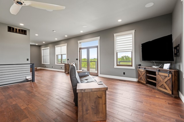 60 Pilots Dream Dr, Dry Ridge, KY 41035 - living area featuring hardwood / wood-style floors, recessed lighting, and ceiling fan