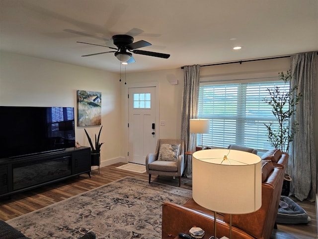 209-211 Wyldwood Way, Berea, KY 40403 - living room with wood finished floors, ceiling fan, and recessed lighting