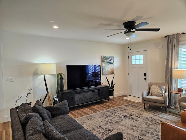 209-211 Wyldwood Way, Berea, KY 40403 - living room featuring wood finished floors, ceiling fan, and recessed lighting