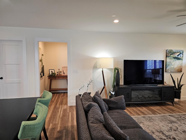 209-211 Wyldwood Way, Berea, KY 40403 - living area with wood finished floors, a ceiling fan, and recessed lighting