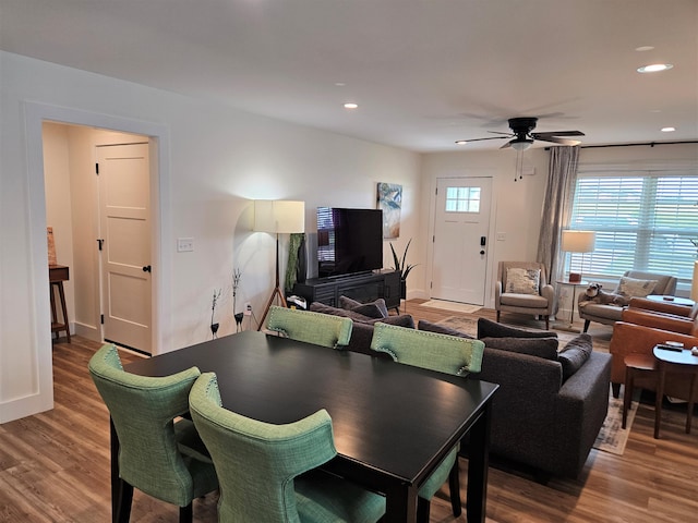 209-211 Wyldwood Way, Berea, KY 40403 - dining area featuring wood finished floors, a ceiling fan, and recessed lighting