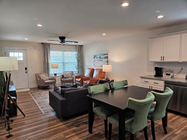 209-211 Wyldwood Way, Berea, KY 40403 - dining room featuring recessed lighting, dark wood-style flooring, and a ceiling fan