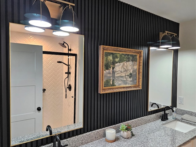 209-211 Wyldwood Way, Berea, KY 40403 - full bathroom featuring wallpapered walls, tiled shower, and double vanity