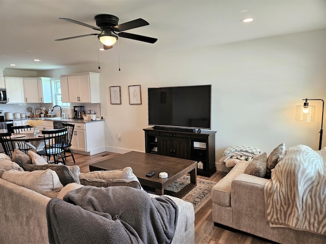 209-211 Wyldwood Way, Berea, KY 40403 - living room featuring light wood-type flooring, ceiling fan, and recessed lighting