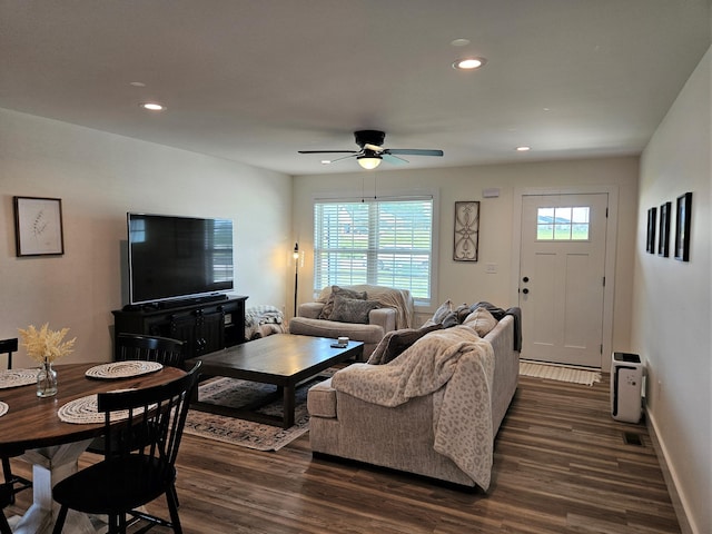 209-211 Wyldwood Way, Berea, KY 40403 - living area featuring dark wood-style flooring, a ceiling fan, and recessed lighting