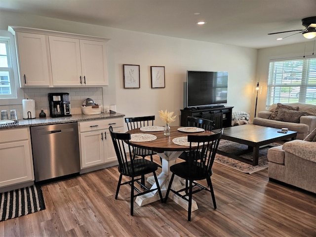 209-211 Wyldwood Way, Berea, KY 40403 - dining space featuring dark wood-style floors, plenty of natural light, ceiling fan, and recessed lighting