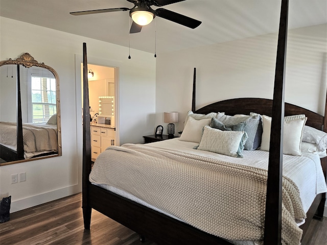 209-211 Wyldwood Way, Berea, KY 40403 - bedroom with dark wood-type flooring, connected bathroom, and ceiling fan