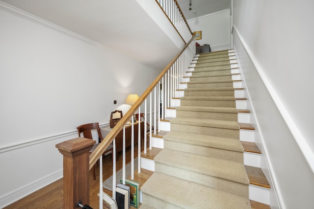 321 S Turner St, Midway, KY 40347 - stairway featuring wood finished floors and crown molding