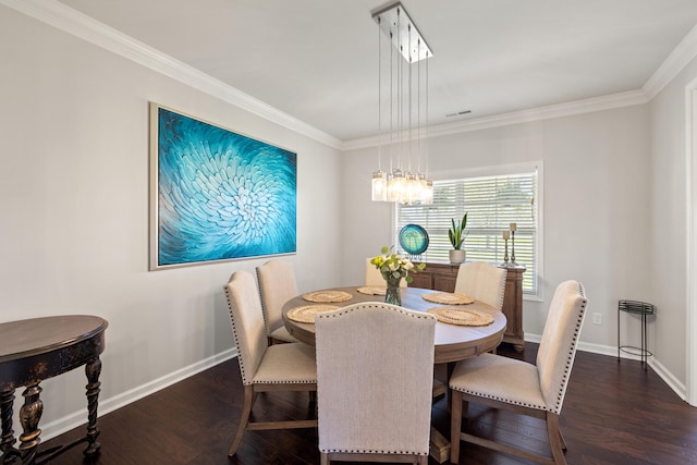 111 Colonial Dr, Versailles, KY 40383 - dining space featuring dark wood finished floors and crown molding