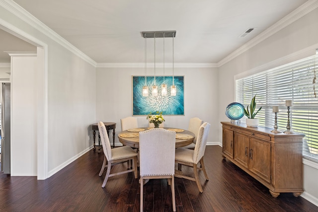 111 Colonial Dr, Versailles, KY 40383 - dining area featuring dark wood-style flooring, crown molding, and a chandelier