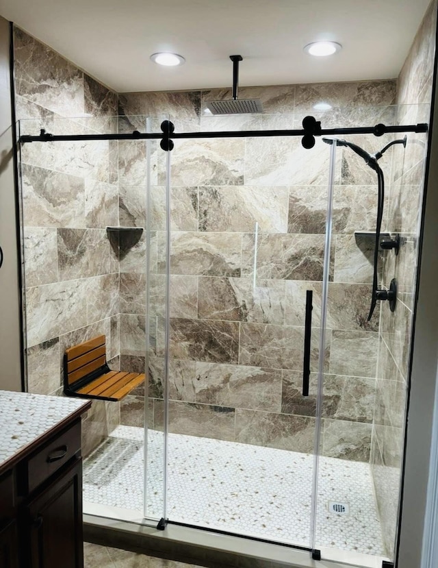 218 Foster Ln, Stanford, KY 40484 - full bath featuring a stall shower, vanity, and recessed lighting