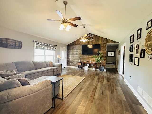 218 Foster Ln, Stanford, KY 40484 - living room with ceiling fan, dark wood-style flooring, and lofted ceiling