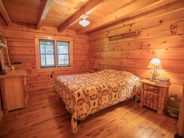843 Joe Henson Rd, Dunnville, KY 42528 - bedroom featuring a wood ceiling with exposed beams, hardwood / wood-style floors, and wood walls