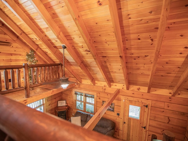 843 Joe Henson Rd, Dunnville, KY 42528 - staircase with wood ceiling, wooden walls, and plenty of natural light