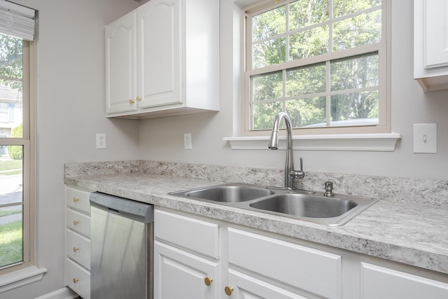 321 Houston Creek Dr, Paris, KY 40361 - kitchen featuring stainless steel dishwasher, light countertops, white cabinetry, and plenty of natural light