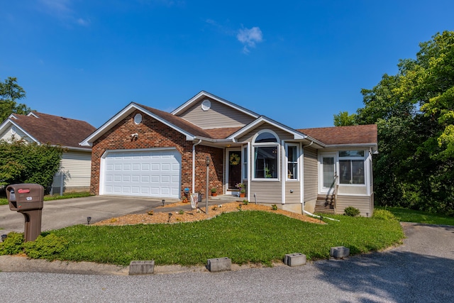 129 Plantation Dr, Lawrenceburg, KY 40342 - ranch-style house with an attached garage, concrete driveway, a front yard, entry steps, and brick siding