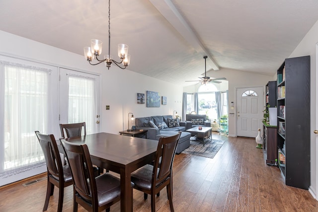 129 Plantation Dr, Lawrenceburg, KY 40342 - dining room with dark wood-style floors, a chandelier, and a ceiling fan