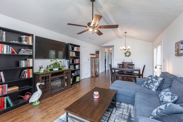 129 Plantation Dr, Lawrenceburg, KY 40342 - living room featuring wood finished floors, ceiling fan, a chandelier, and a textured ceiling