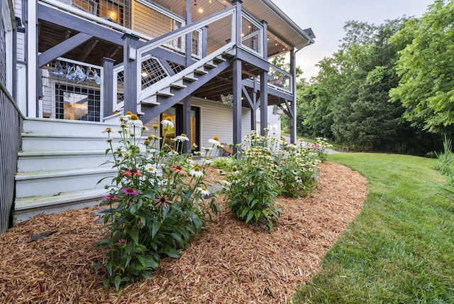 1020 Cornish Ln, Lawrenceburg, KY 40342 - view of side of property with a yard, stairs, and a wooden deck