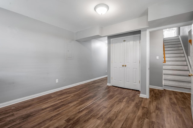 2916 Sandersville Rd, Lexington, KY 40511 - finished below grade area with stairway, wood finished floors, and electric panel