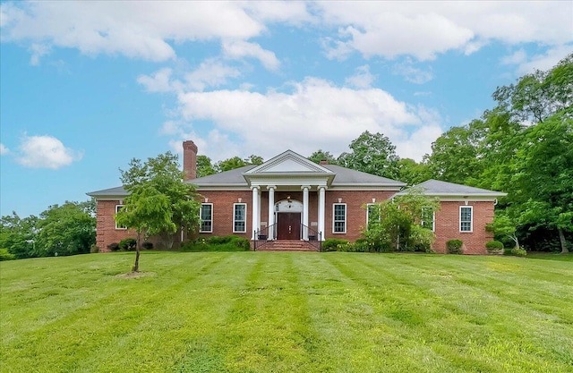 1758 Airdrie Ln, Frankfort, KY 40601 - neoclassical home with a front lawn, a chimney, and brick siding