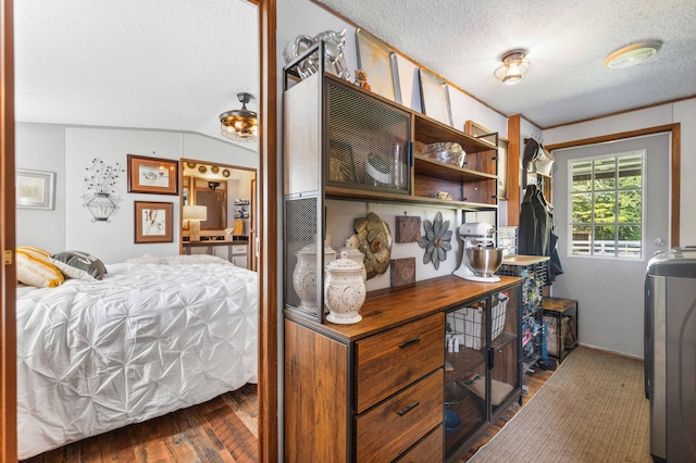 1100 Doublegate Rd, Jeffersonville, KY 40337 - bedroom with a textured ceiling, wood finished floors, and vaulted ceiling