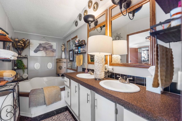 1100 Doublegate Rd, Jeffersonville, KY 40337 - bathroom featuring double vanity, a bath, and a textured ceiling