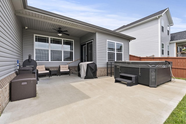 176 Cross Park Dr, Georgetown, KY 40324 - view of patio / terrace with a hot tub, a ceiling fan, and area for grilling