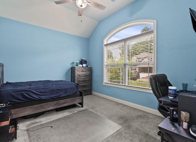176 Cross Park Dr, Georgetown, KY 40324 - bedroom with vaulted ceiling, carpet, a desk, and a ceiling fan