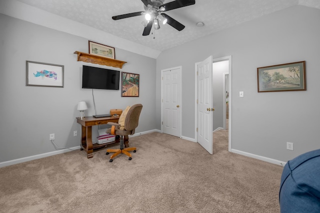 1701 Keating Dr, Louisville, KY 40245 - office space with carpet, a textured ceiling, ceiling fan, and vaulted ceiling