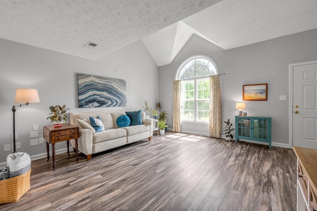 1701 Keating Dr, Louisville, KY 40245 - living area featuring wood finished floors, a textured ceiling, and lofted ceiling