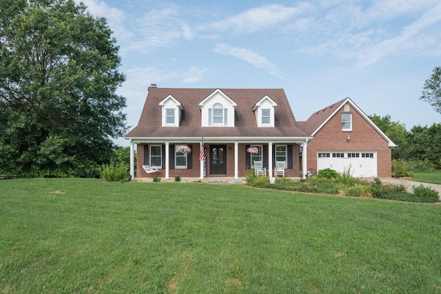 5045 Mccowans Ferry Rd, Versailles, KY 40383 - cape cod home with a porch, brick siding, concrete driveway, and a front lawn