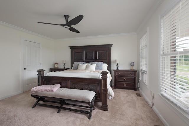5045 Mccowans Ferry Rd, Versailles, KY 40383 - bedroom featuring light colored carpet, ornamental molding, and a ceiling fan