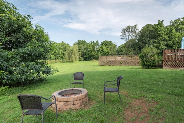 5045 Mccowans Ferry Rd, Versailles, KY 40383 - view of grassy yard with an outdoor fire pit and a deck