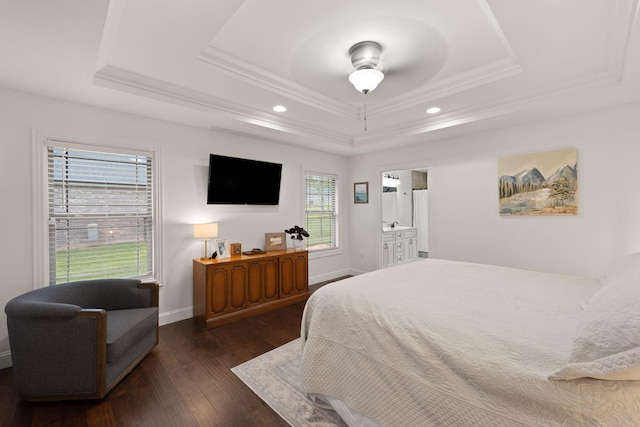 477 Barrington Dr, Somerset, KY 42503 - bedroom with a tray ceiling, crown molding, recessed lighting, wood finished floors, and connected bathroom