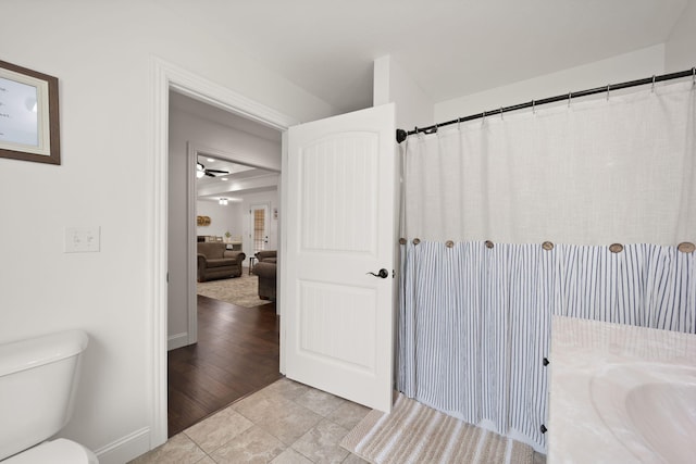 477 Barrington Dr, Somerset, KY 42503 - full bath featuring tile patterned flooring, vanity, a shower with curtain, and ceiling fan
