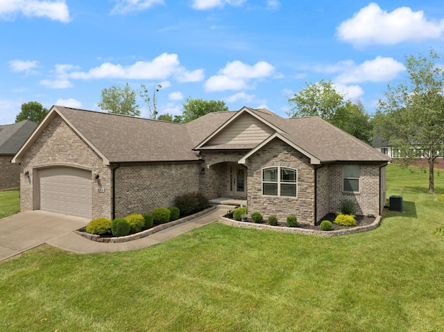 477 Barrington Dr, Somerset, KY 42503 - view of front of home with an attached garage, a front yard, concrete driveway, roof with shingles, and brick siding