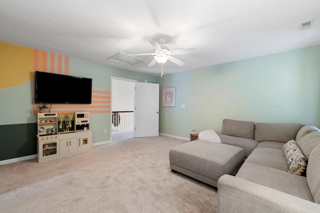 2193 Birkdale Dr, Lexington, KY 40509 - carpeted living room with attic access and a ceiling fan