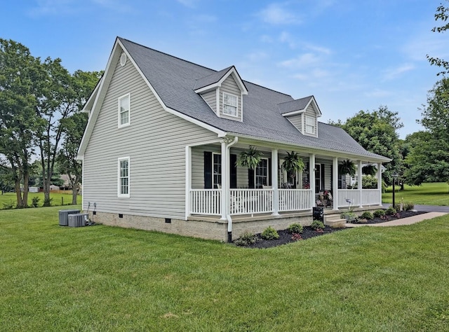 109 Edwards Ct, Lancaster, KY 40444 - cape cod house featuring crawl space, a porch, a front lawn, and roof with shingles