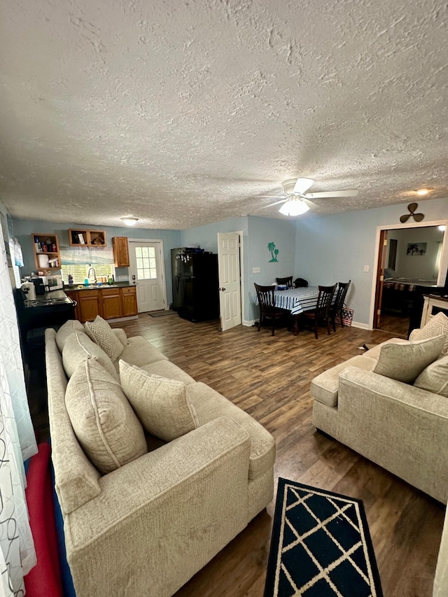 449 Johns Rd, Jabez, KY 42544 - living room with a textured ceiling, a ceiling fan, and wood finished floors