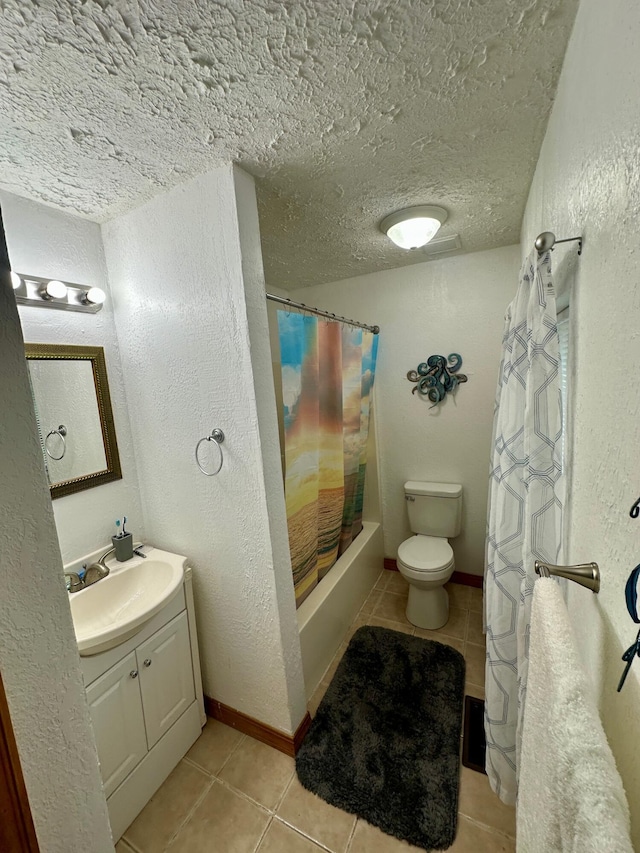 449 Johns Rd, Jabez, KY 42544 - full bath with vanity, tile patterned floors, shower / bath combo, a textured ceiling, and a textured wall