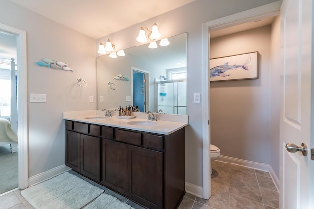 126 Mollie Way, Georgetown, KY 40324 - bathroom featuring double vanity, a stall shower, and tile patterned floors