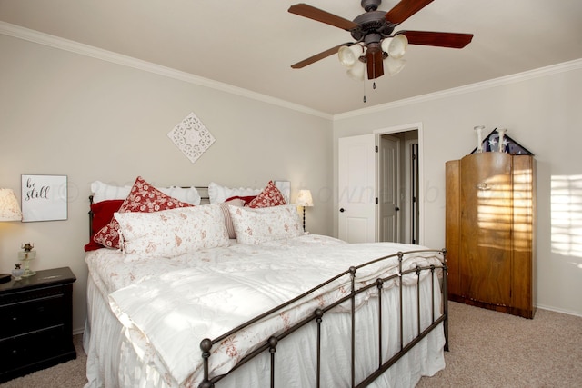 7705 New England Pkwy, Amarillo, TX 79119 - bedroom featuring crown molding, ceiling fan, light colored carpet, and baseboards