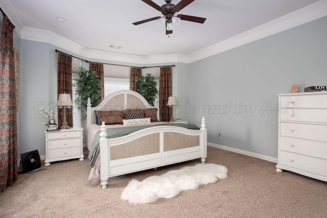 6106 Purple Sage Cir, Amarillo, TX 79124 - bedroom featuring carpet flooring, ornamental molding, baseboards, and ceiling fan