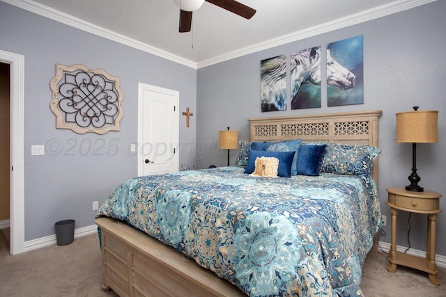 6106 Purple Sage Cir, Amarillo, TX 79124 - bedroom featuring carpet, baseboards, ornamental molding, and ceiling fan