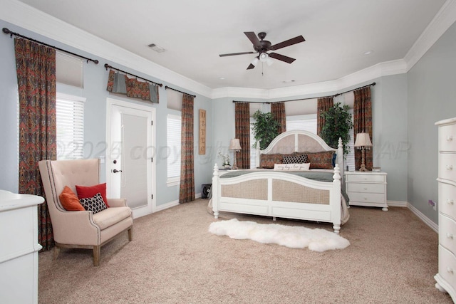 6106 Purple Sage Cir, Amarillo, TX 79124 - carpeted bedroom with ornamental molding, baseboards, and ceiling fan