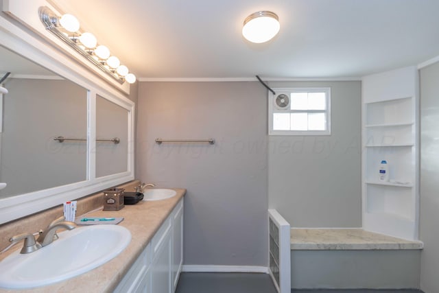 bathroom with vanity and crown molding