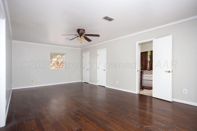 3203 S Austin St, Amarillo, TX 79109 - empty room featuring ceiling fan, dark wood-style floors, and crown molding