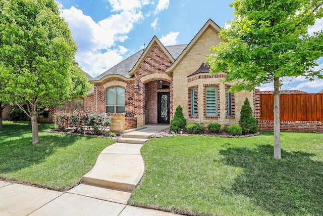 6817 Baccus Dr, Amarillo, TX 79124 - view of front of house featuring brick siding, stone siding, and roof with shingles