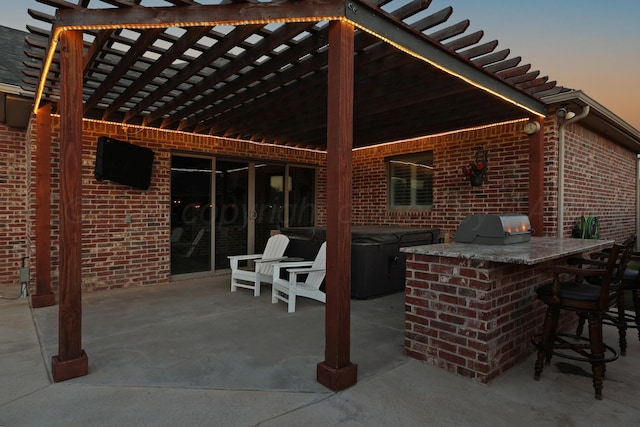 6817 Baccus Dr, Amarillo, TX 79124 - view of patio / terrace featuring a hot tub, a bar, a pergola, and a grill